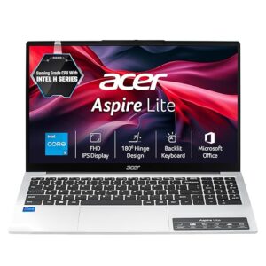 Acer Aspire Lite 12th Gen, Intel Core i5-12450H, Office 2024 + M365 Basic, 12GB RAM/512GB SSD, 39.62cm 15.6" FHD IPS Display, Win 11 Home, Pure Silver, 1.7KG,AL15-52H, Backlit KB, Thin & Light Laptop