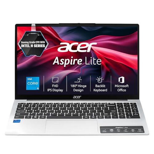 Acer Aspire Lite 12th Gen, Intel Core i5-12450H, Office 2024 + M365 Basic, 12GB RAM/512GB SSD, 39.62cm 15.6" FHD IPS Display, Win 11 Home, Pure Silver, 1.7KG,AL15-52H, Backlit KB, Thin & Light Laptop