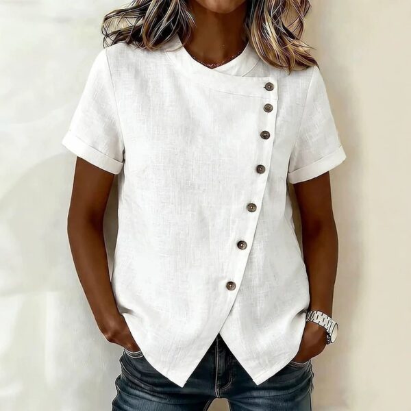 572626141 Solid color cross round neck short sleeved loose irregular top