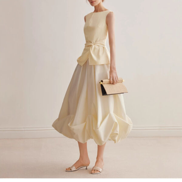 572626732 Chic Bubble Skirt Women Spring Summer Design Pleated Hem Mini A-Line Skirt