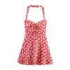 572626704 Flower print halter neck dress for women