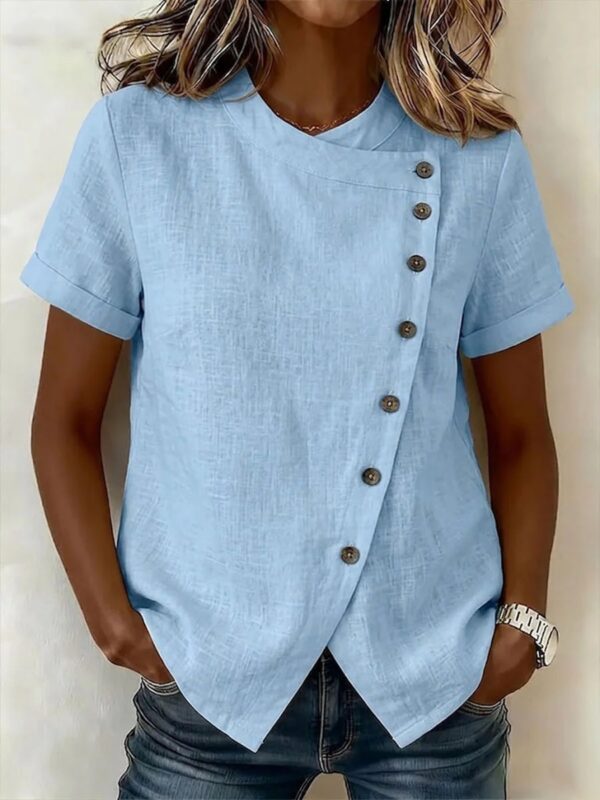 572626143 Solid color cross round neck short sleeved loose irregular top