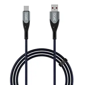 boAt Type A to C 65W Fast Charging Cable with 480 Mbps Data Transfer, Tangle-Free Cable in Premium Nylon Braided Design & Durable Aluminium Alloy Shell (Electric Blue)