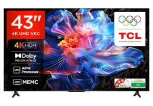 71wUKRGtLRL._SX679_.jpg TCL 108 cm (43 inches) Metallic Bezel Less Series 4K Ultra HD Smart LED Google TV 43V6C (Black)