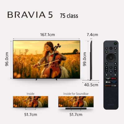816VitJUWnL._SL1500_.jpg Sony 189 cm (75 inches) BRAVIA 5 Series 4K Ultra HD Smart Mini LED Google TV K-75XR55A